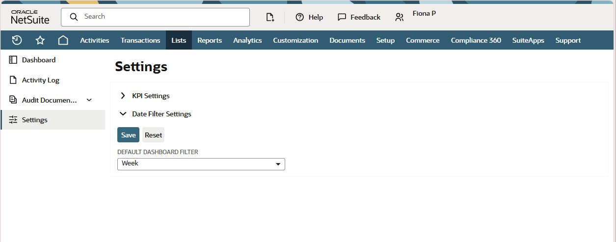 A screenshot that shows a portion of the Date Filter Settings screen.
