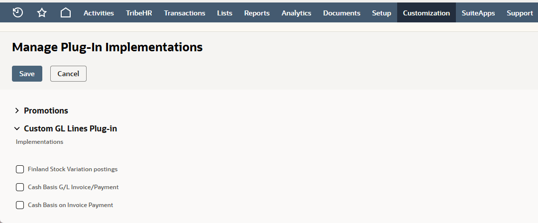 Manage Plug-in Implementations page