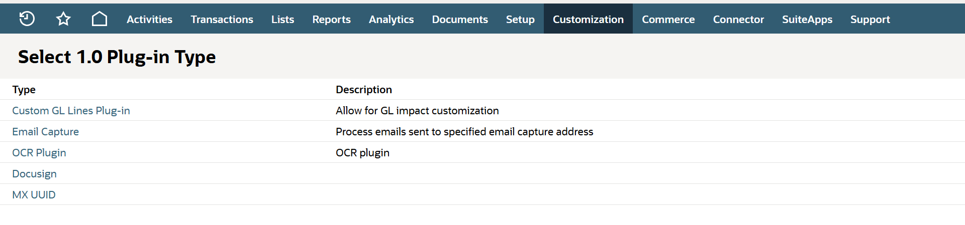 Select Plug-in Type page