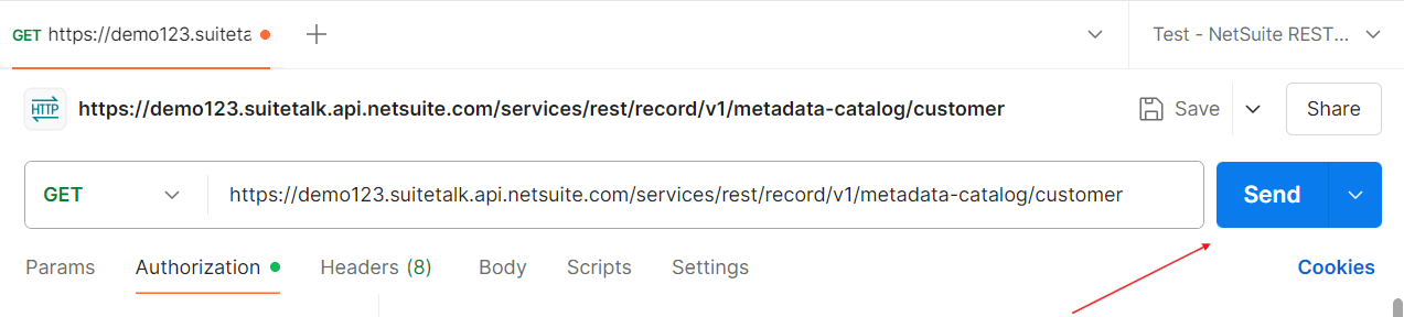 Arrow indicating Send button