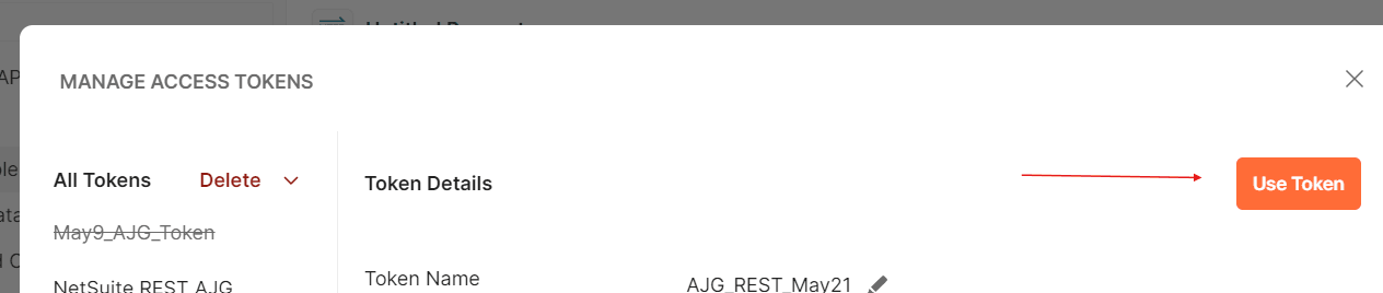 Manage Access Tokens dialog