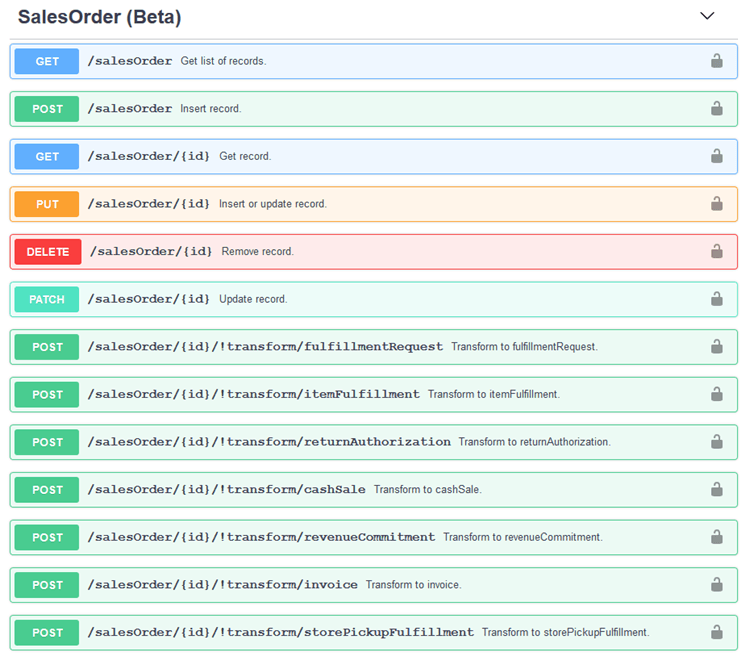 A sales order record displayed in the Swagger Editor.