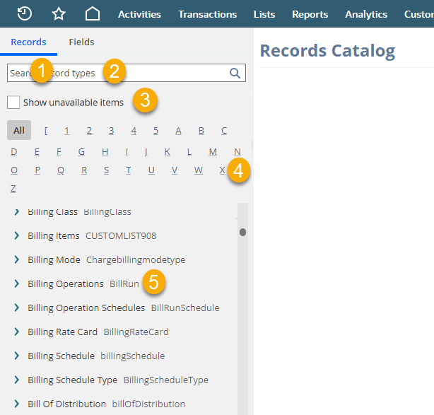 Initial view of the Records Catalog