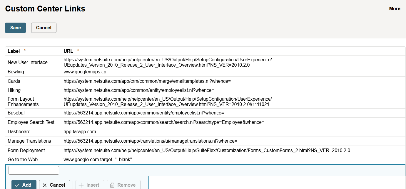 Custom Center Links page