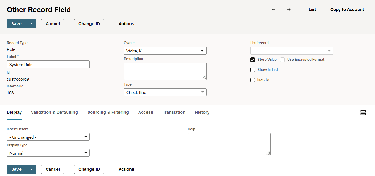 Other Custom Field page