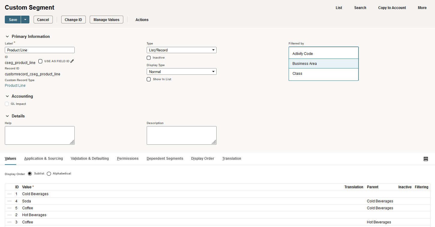 Sample Custom Segment page showing filtering by Business Unit.