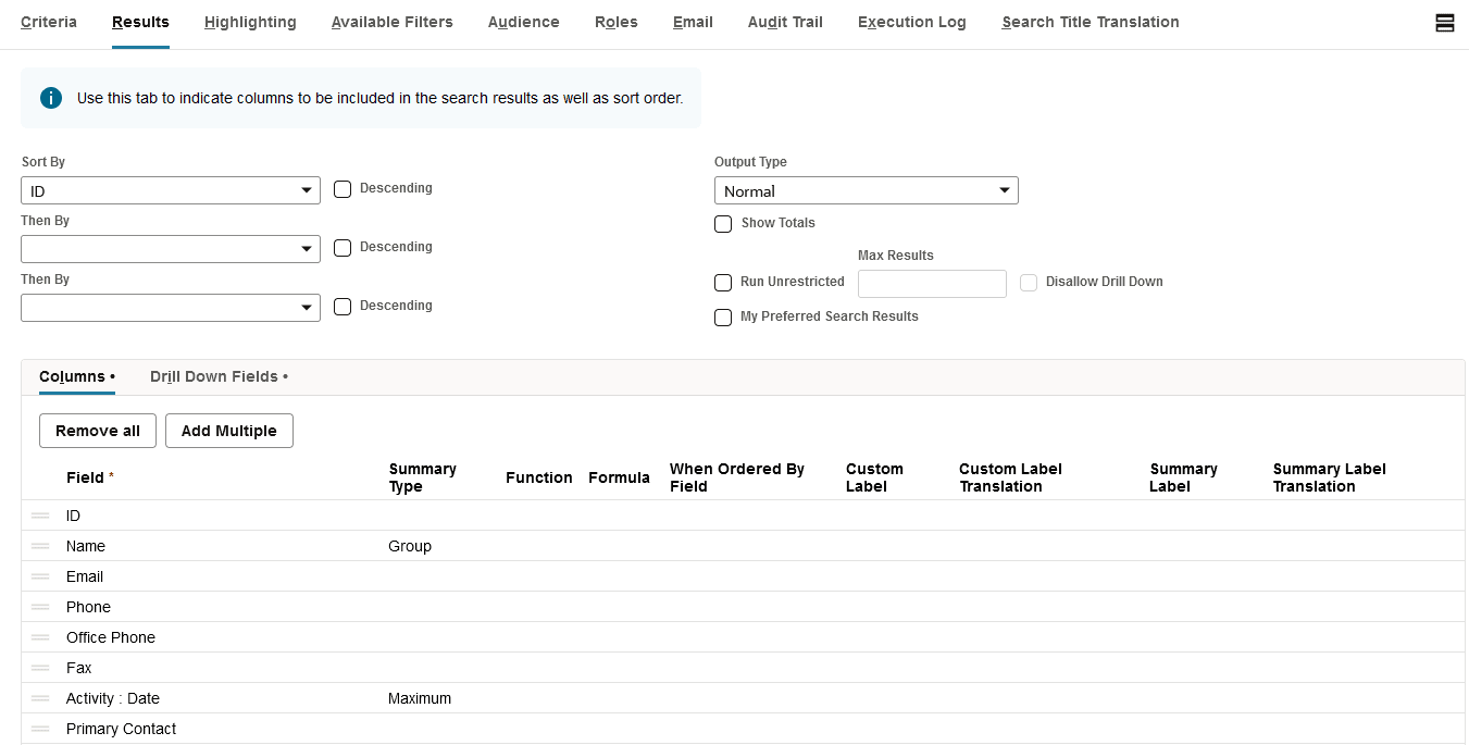 Custom sublist example Results subtab.