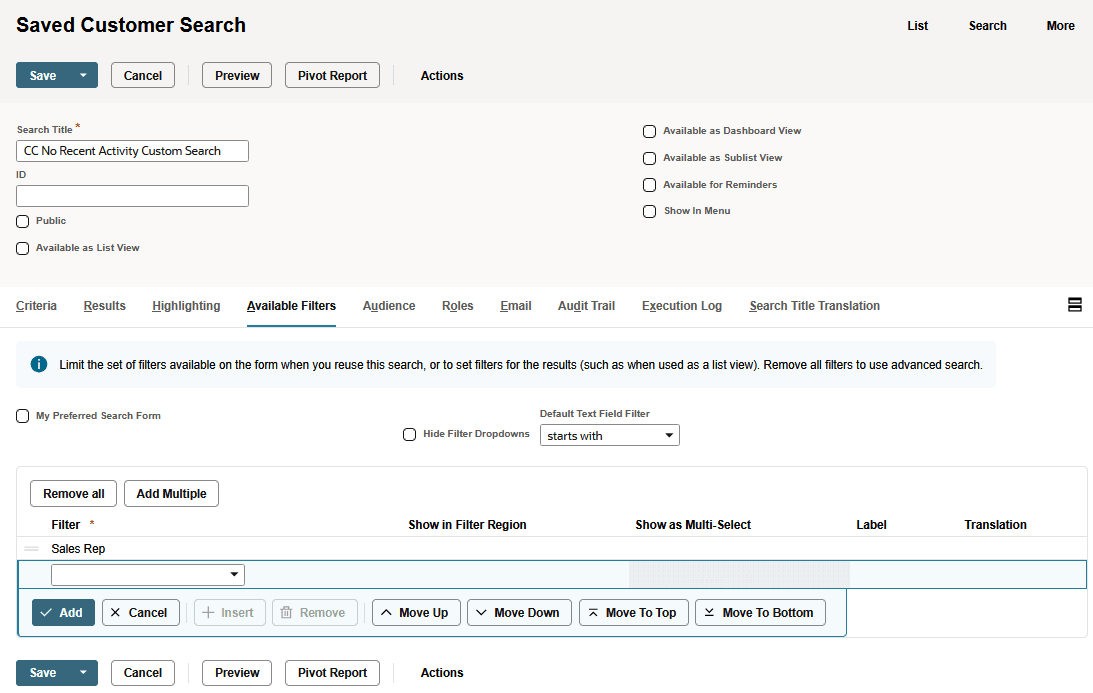 Sample custom sublist saved search.
