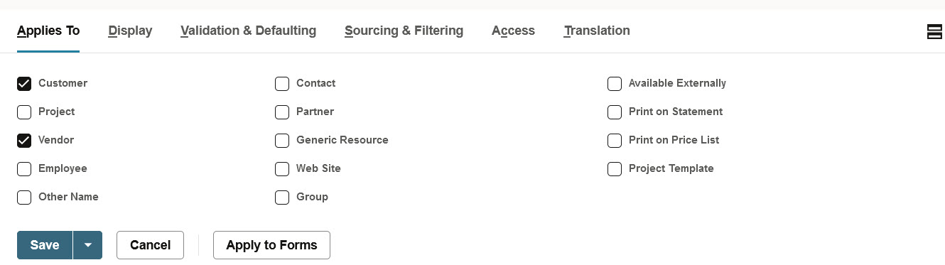 Custom field Applies To subtab