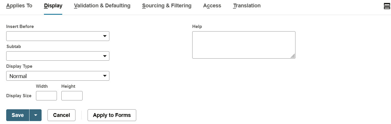 Custom field Display subtab