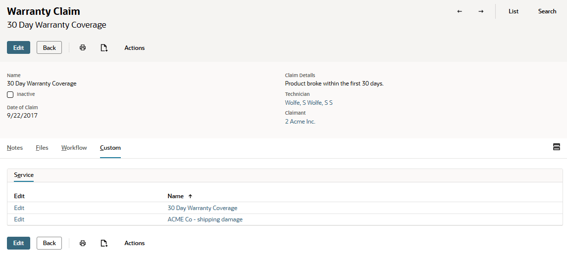 Custom sublist results example.
