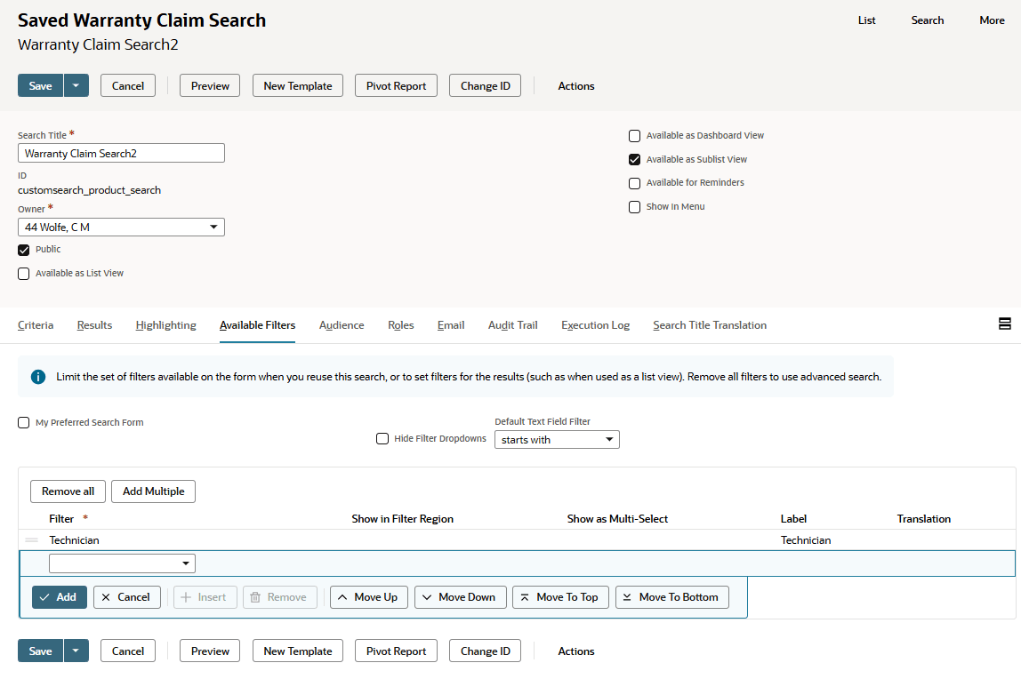 Custom sublist saved search example.