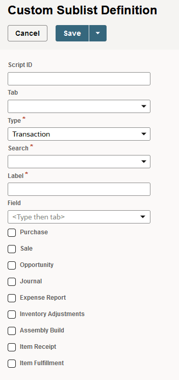 Sample custom sublist form.