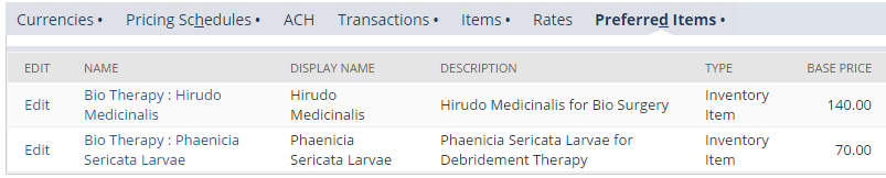 Preferred Items subtab