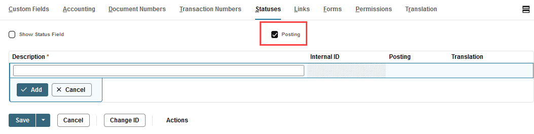 Statuses subtab with checked Posting box.