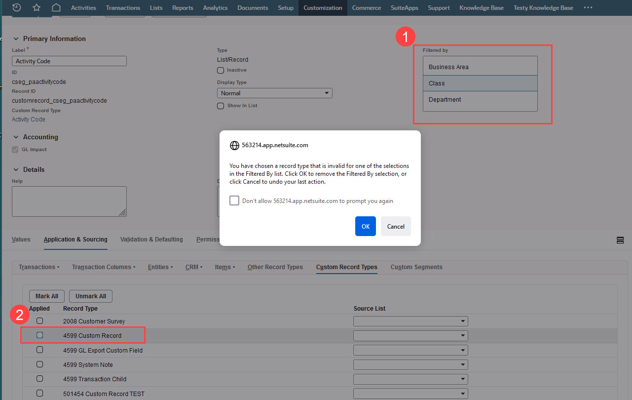 Segment filtering error message .