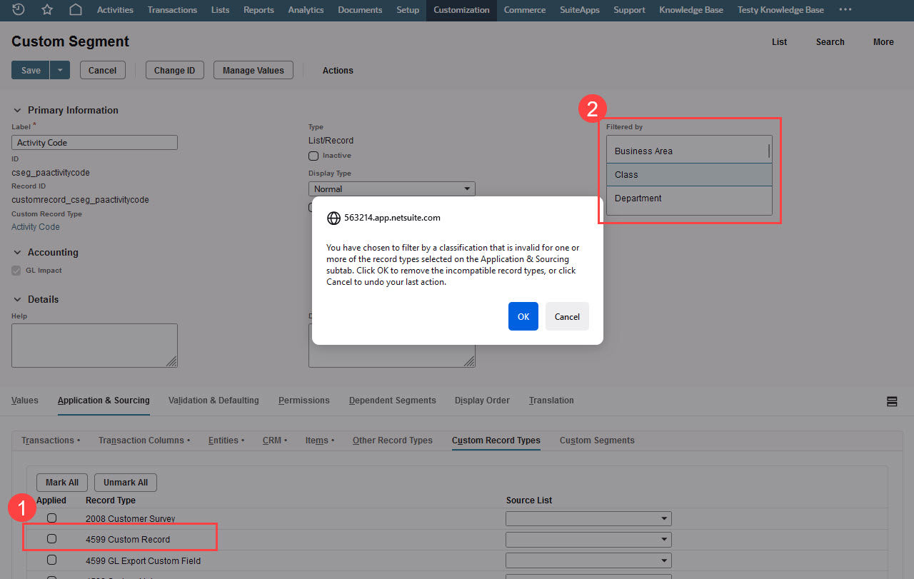 Segment filtering error messate example.