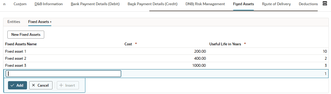 Example of adding a new fixed assets child record to a sublist.