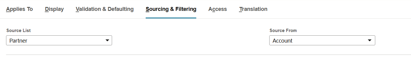 Sourcing & Filtering subtab
