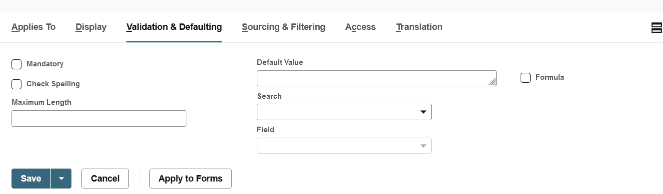 Validation & Defaulting subtab