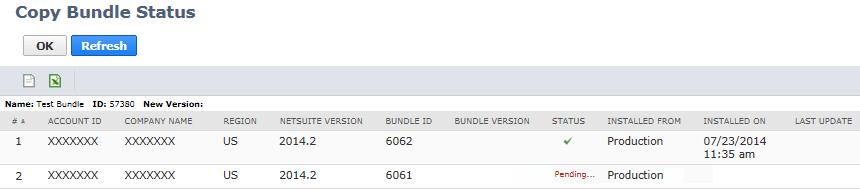 Copy Bundle Status page.