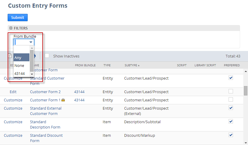 From Bundle options on the Custom Entry Forms page.