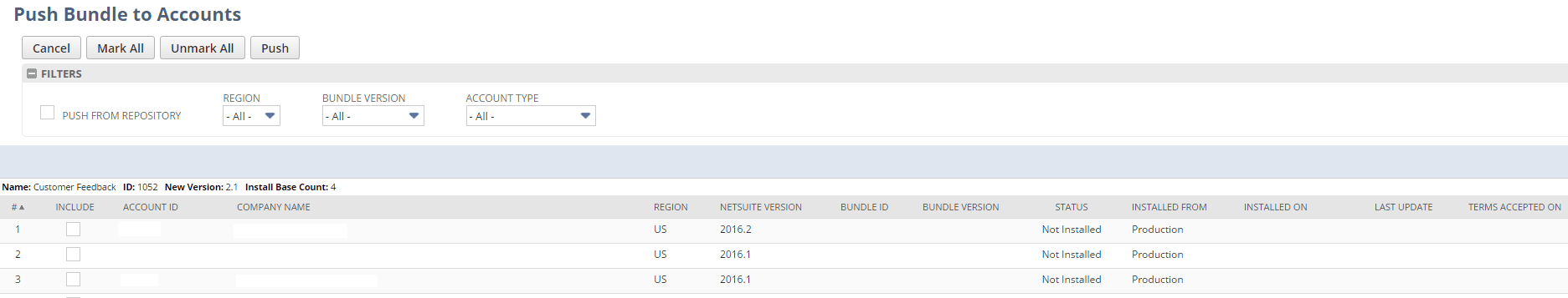 Push Bundle to Accounts page