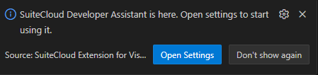 Welcome message showing the Open Settings button