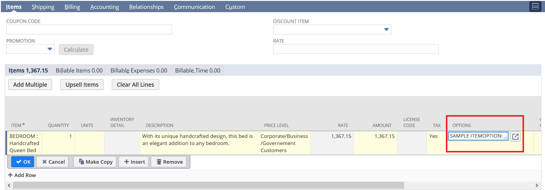 An example of the edit icon used in the Options field.
