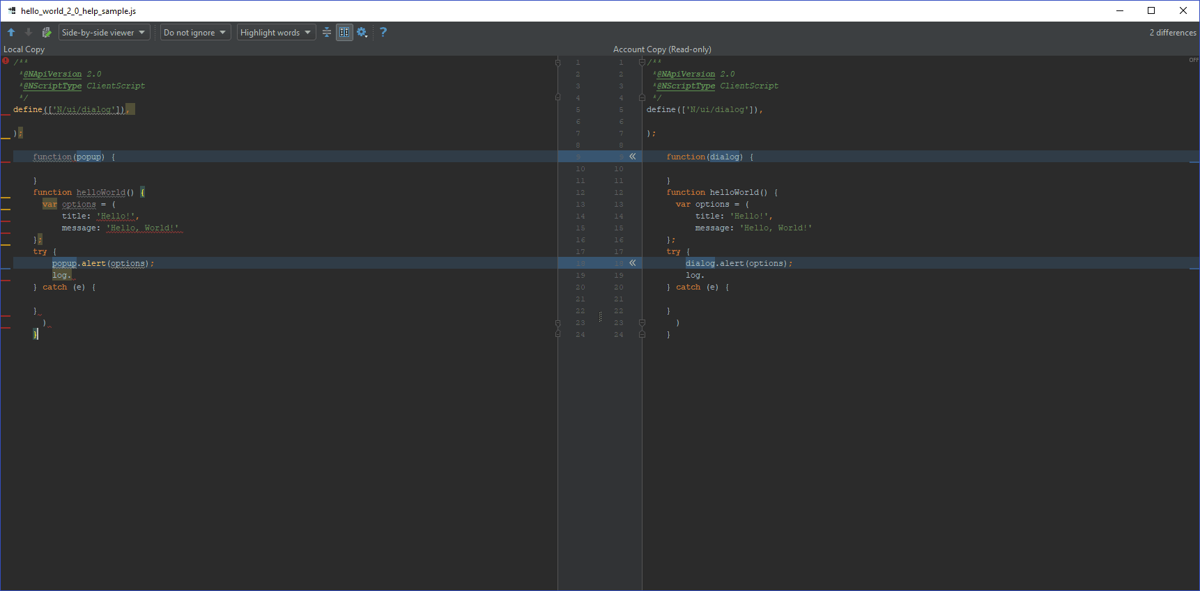 An example of file comparison.