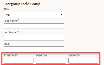 Field layout types StartRow, MidRow, and EndRow highlighted.