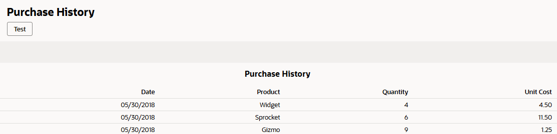 Sample Purchase History page.