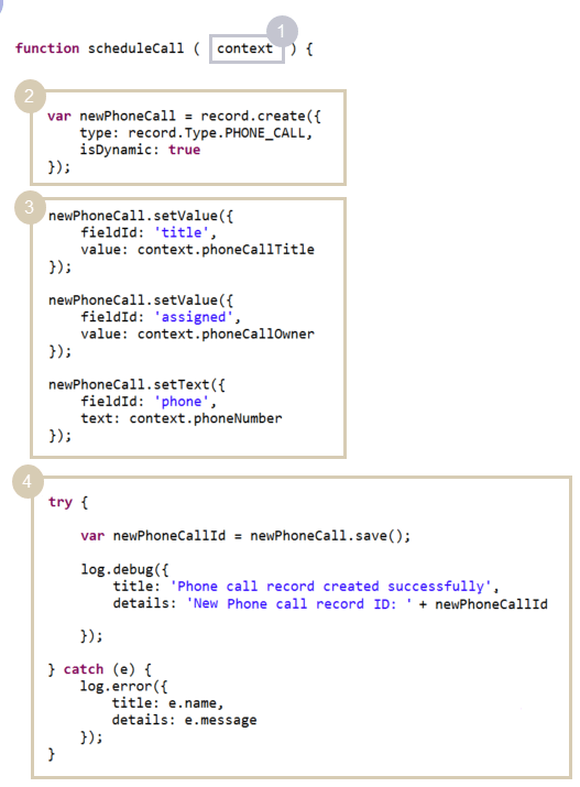 Custom module script entry point function section with context object.