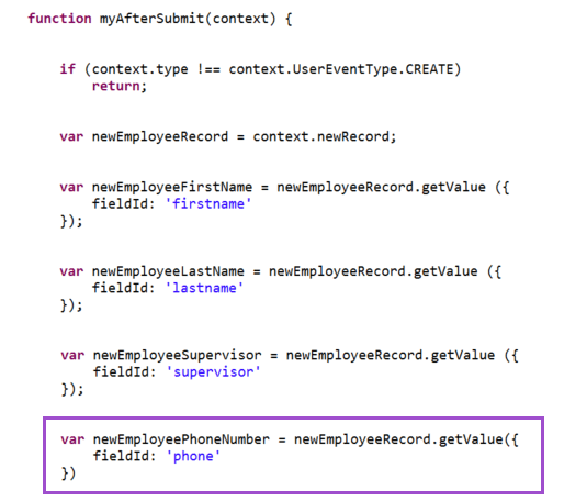 Sample custom module afterSubmit function.