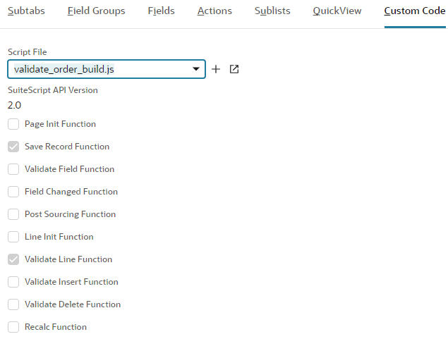 Script file entry points list for a client script with the Page Init entry point.