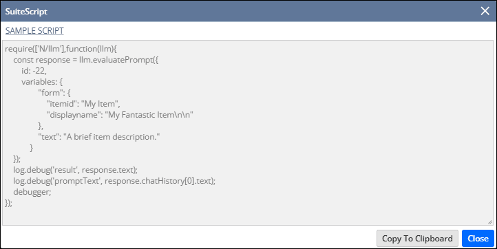 A generated code sample from a prompt in Prompt Studio.