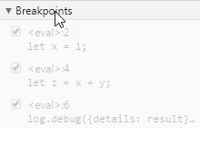 Chrome DevTools with breakpoints disabled.
