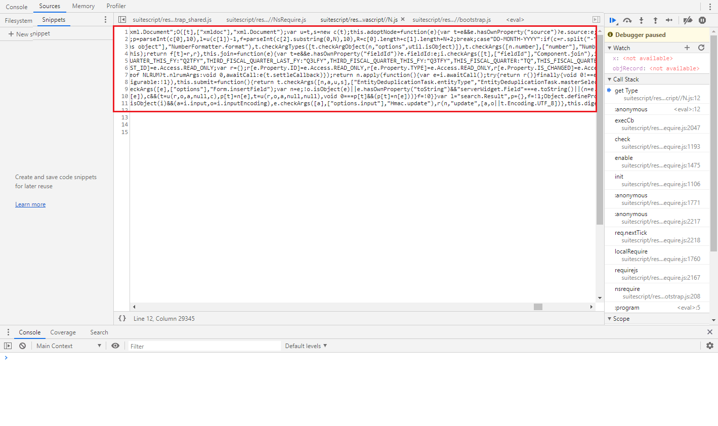 Chrome DevTools source code view.