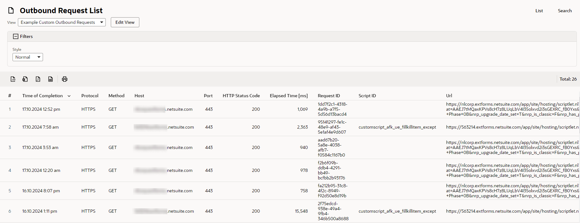The Outbound Requests page.