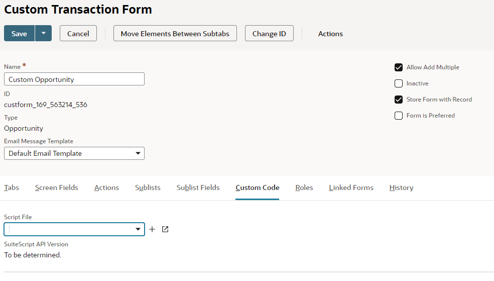 The Custom Code tab on entry and transaciotn forms.