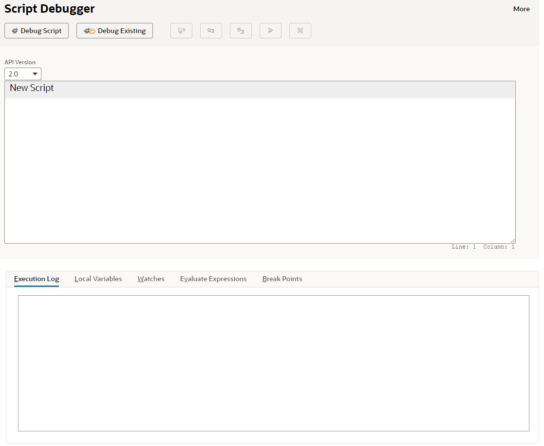 Script Debugger New Script panel for on-demand debugging.