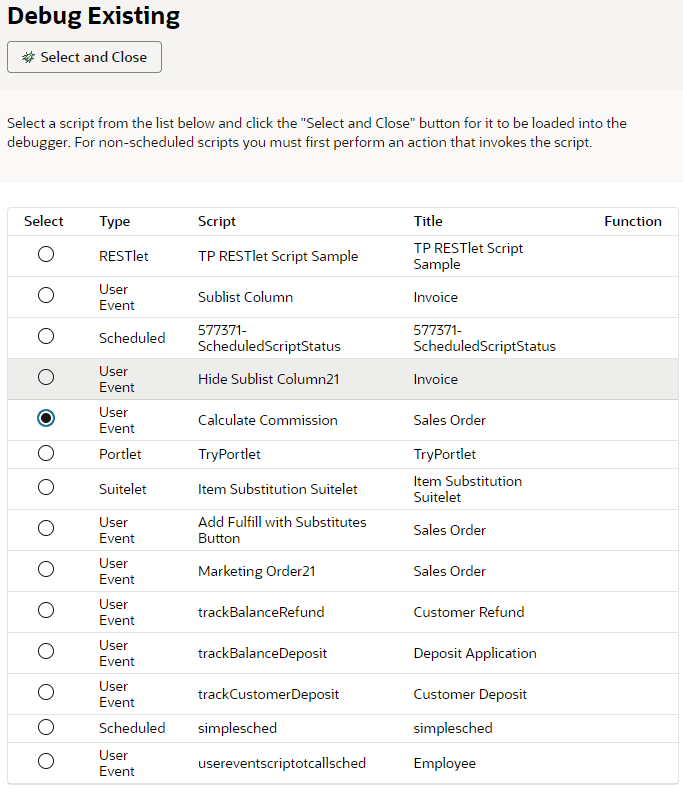 Script Debugger page showing Waiting for User Action.