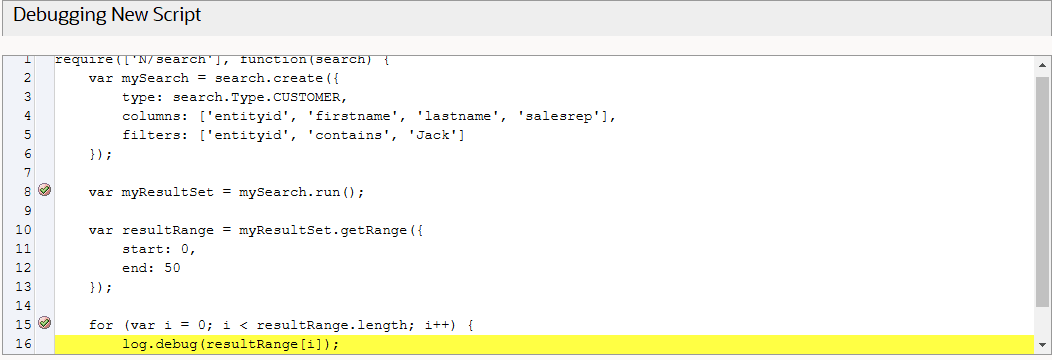 Script Debugger stopped on line following a break point.