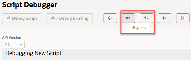 Script Debugger with Step Into button highlighted.
