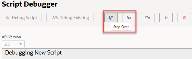 Script Debugger with the Step Over button highlighted.
