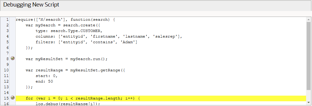 Script Debugger stopped on a break point.