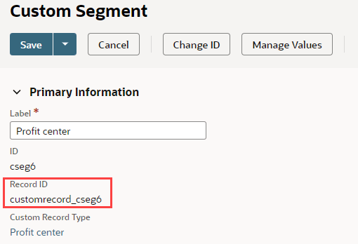 The record ID of a custom segment in the UI.