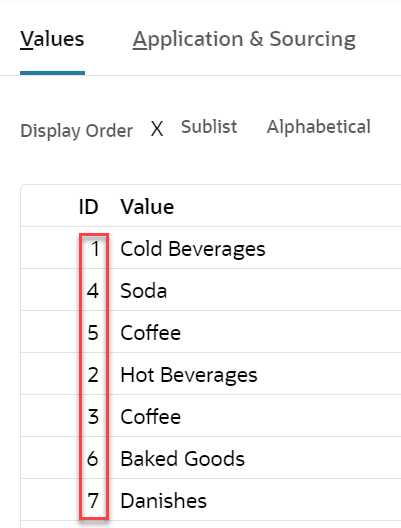 Internal IDs of custom segment values in the UI.