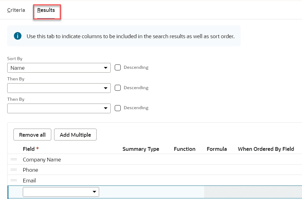 The results tab of a search in the UI.