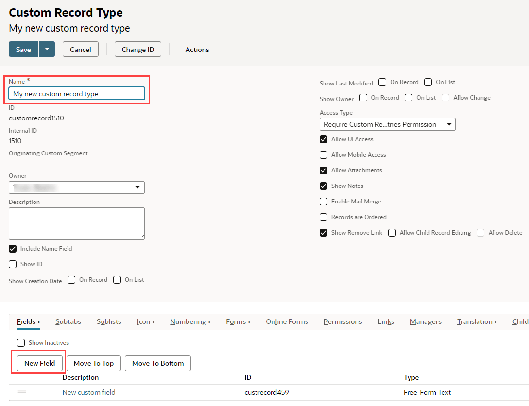 A new custom record type in the UI.